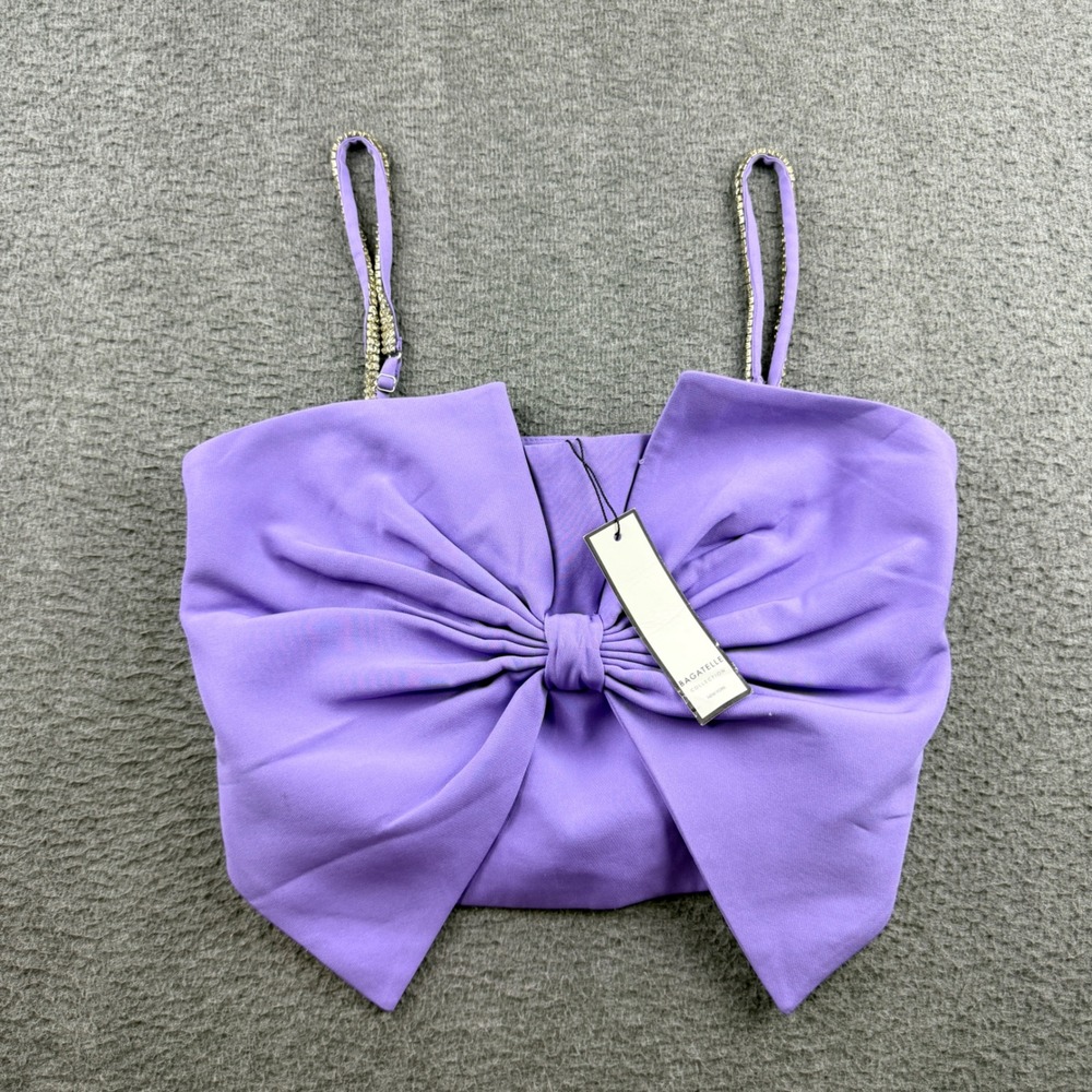 Bagatelle Collection Women's 4 Purple Bow Crop Top Rhinestone Straps NWT